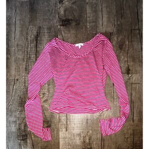 Delia*s Womens Pink White Striped Long‎ Sleeve Scoop Neck Top Size Medium Y2K